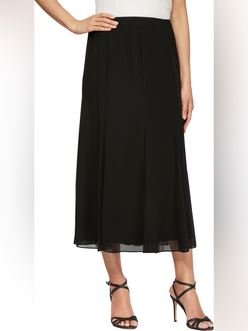Alex Evenings Chiffon Detail Skirt Midi Black Size L
